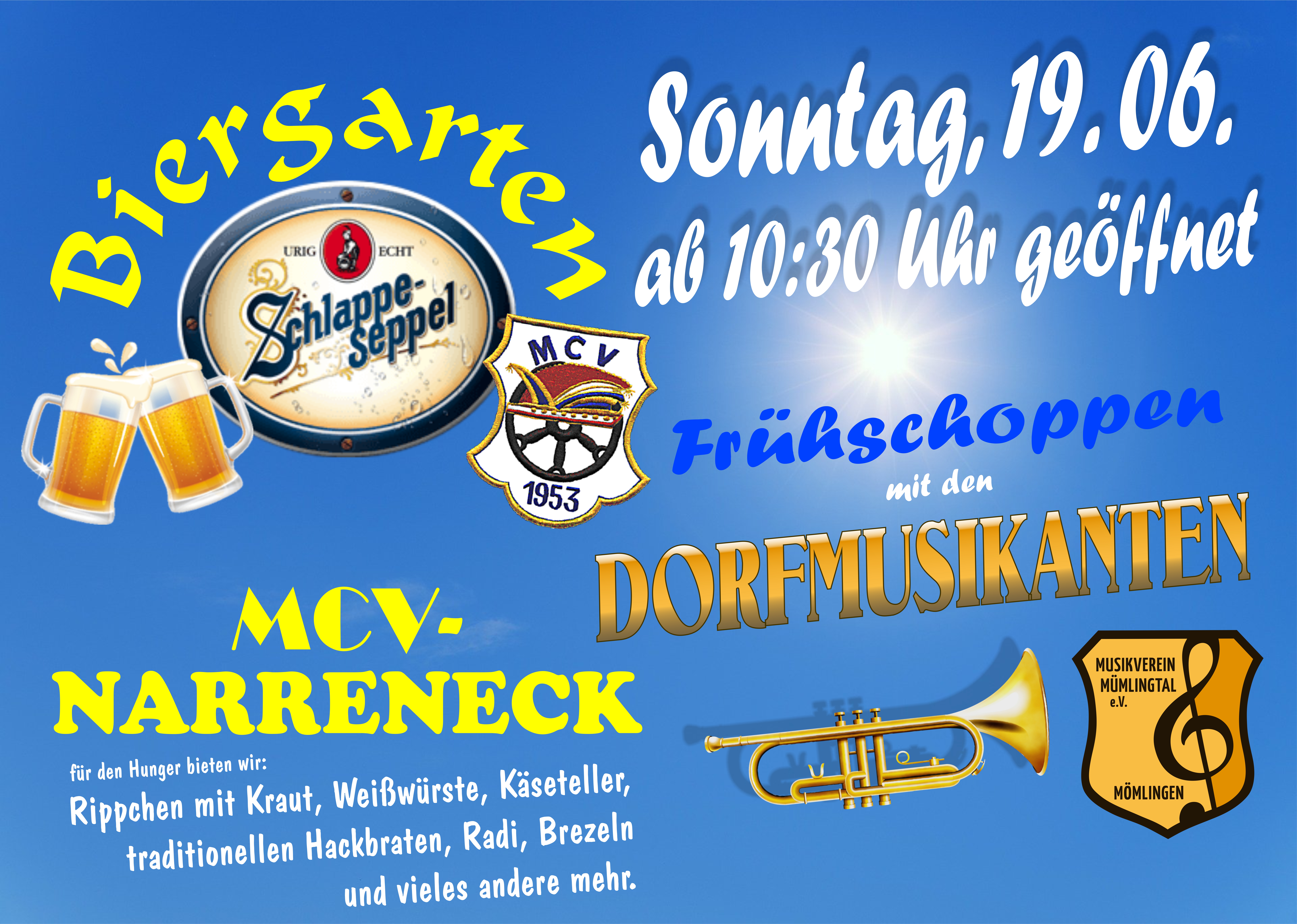 halbseitige Werbung Amtsblatt Biergarten 2022 06 19 mit Dorfmusikanten