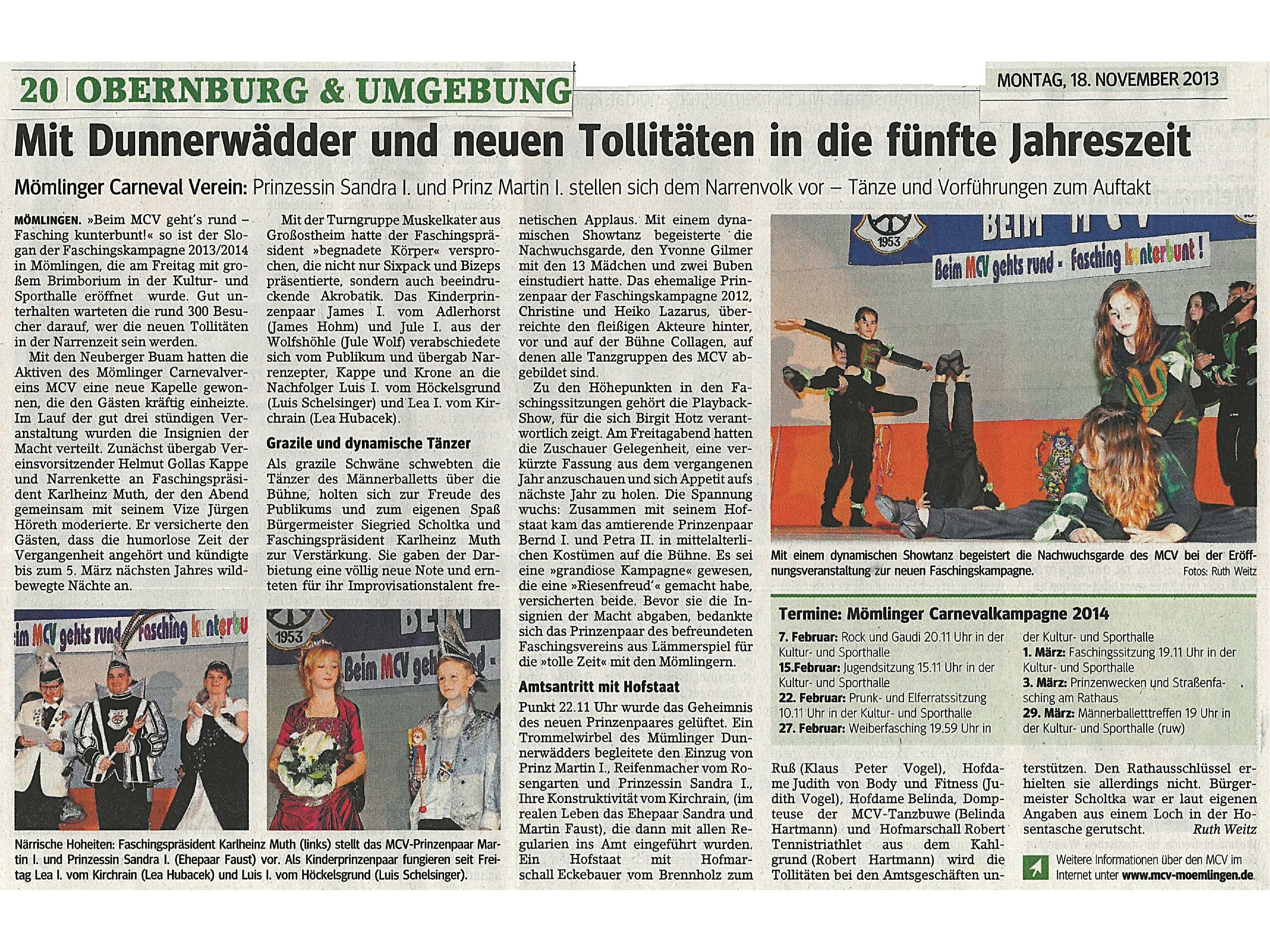 Main Echo Presseartikel Faschingseröffnung