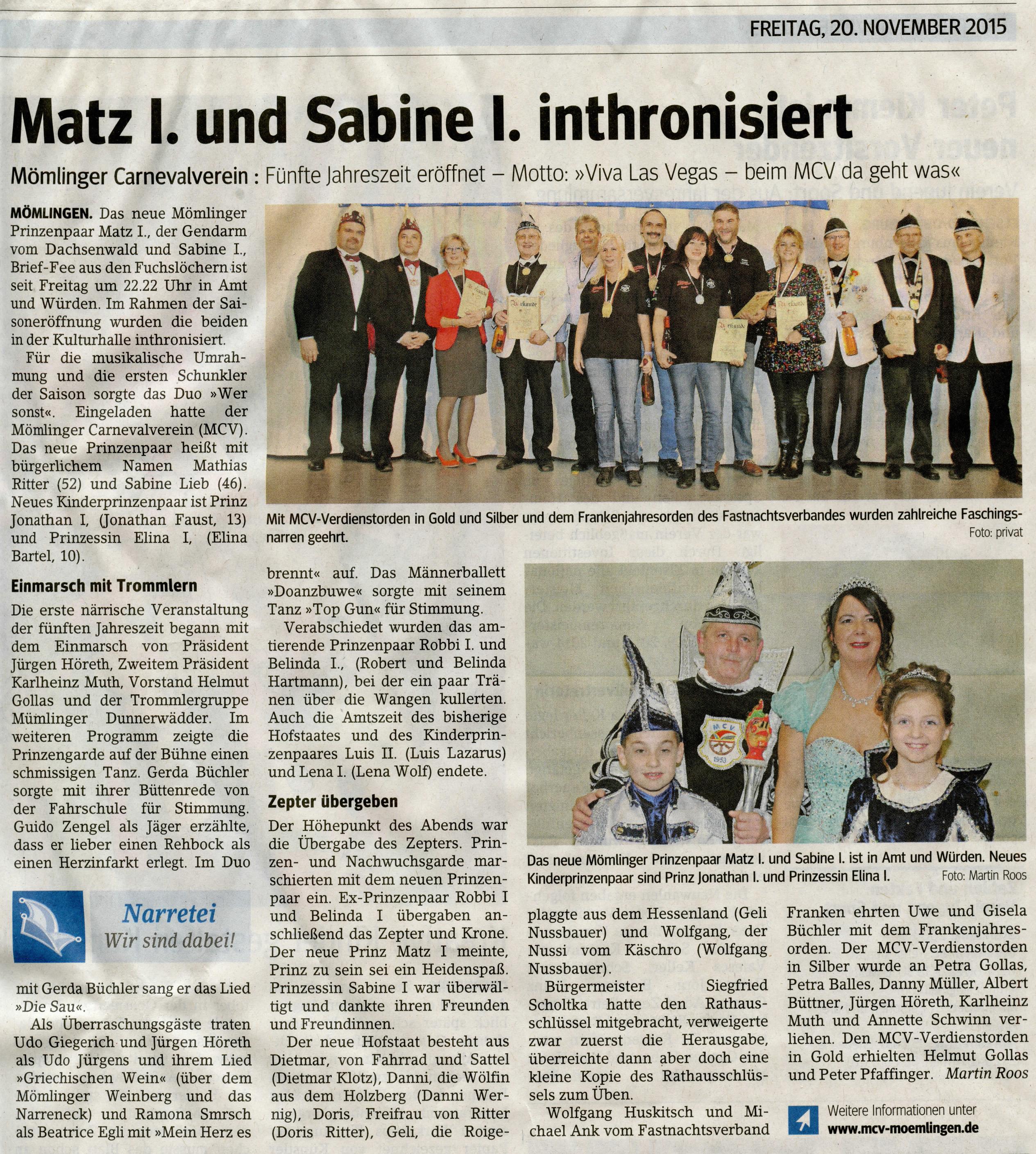 Main Echo Pressebericht zur Faschingseröffnung der Saison 2015/2016